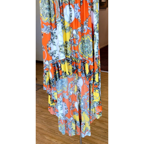 Elan Womens M Strapless Cover Dress Hi Low Stretch Orange Bold Tropical Beachy - Picture 3 of 8